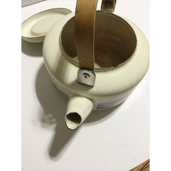 VINTAGE REFLECTIONS ENAMEL COOKWARE TEA KETTLES BEIGE WITH GRAY, AND BLUE & PINK - Picture 5 of 7